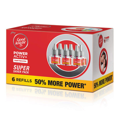 Good Knight Power Activ+ Liquid Vaporiser Pack Of 6 (45ml Each) | 2x Faster Than Before | Mosquito Repellent Refill | India s Most Powerful Liquid Vaporizer