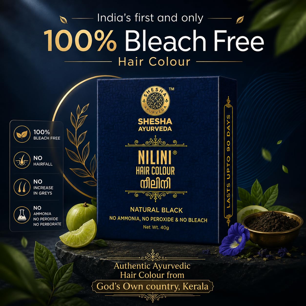 SHESHA AYURVEDA Nilini Hair Colour - Ayurvedic, No Ammonia, No Peroxide, No Perborates, No Bleach,Natural Black Colour (40g)