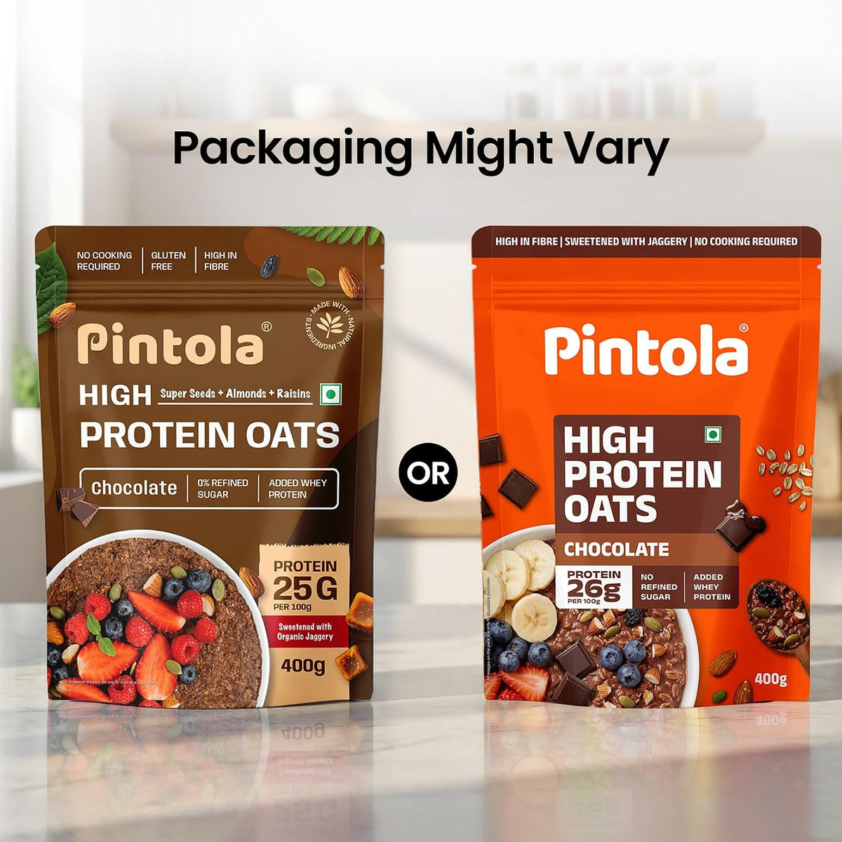 Pintola 26g High Protein Dark Chocolate Oats 1kg, No Refined Sugar, with Almonds, Raisins, Pumpkin & Chia Seeds, 9.6g Fibre, Rolled Oats for Weight management, Breakfast Cereals