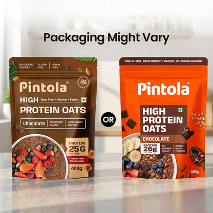 Pintola 26g High Protein Dark Chocolate Oats 1kg, No Refined Sugar, with Almonds, Raisins, Pumpkin & Chia Seeds, 9.6g Fibre, Rolled Oats for Weight management, Breakfast Cereals