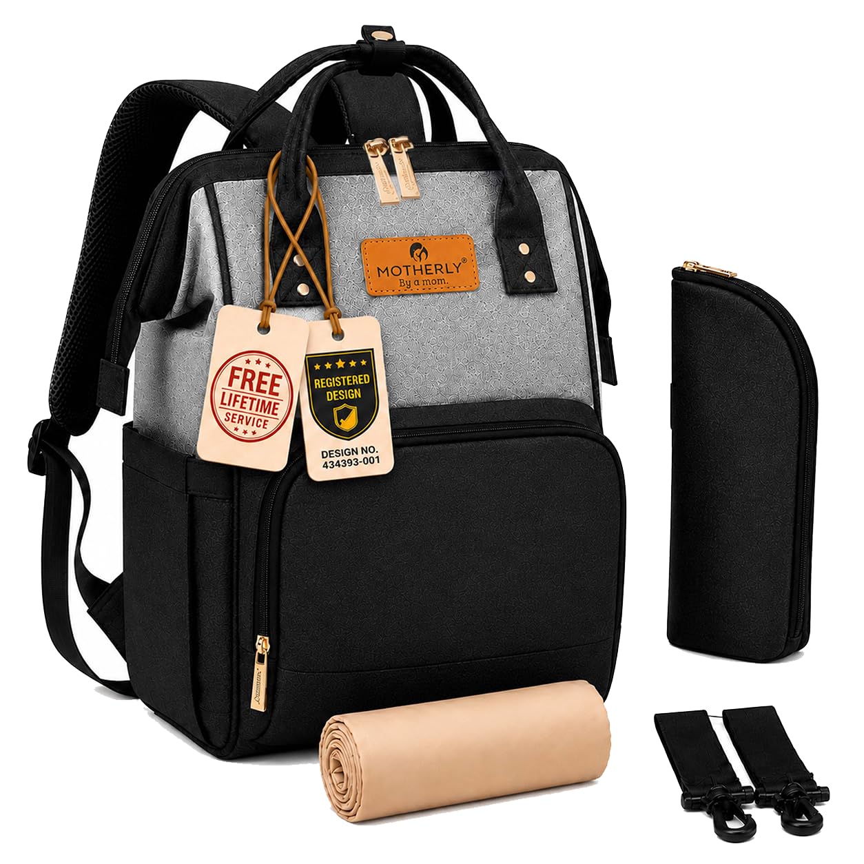 Motherly Patented Diaper Bag For Mothers For Travel, Crown Series, Pink | Backpack for Mothers | Waterproof Baby Travel & Maternity Bag | Multiple Compartments, Insulated Bottle Pockets, Warranty