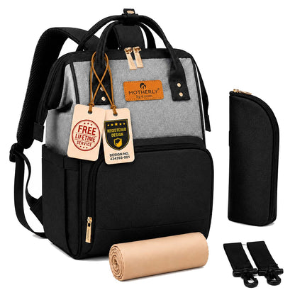 Motherly Patented Diaper Bag For Mothers For Travel, Crown Series, Pink | Backpack for Mothers | Waterproof Baby Travel & Maternity Bag | Multiple Compartments, Insulated Bottle Pockets, Warranty