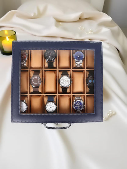 LEDO Men's and Women's Watch Box Holder Organizer Case In 12 Slots of watches In PU Leather with Black & Gray