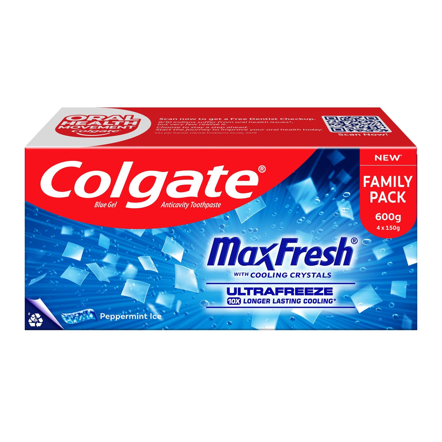 Colgate MaxFresh Breath Freshner Oral Care Toothpaste, 300g Saver Pack (150g x 2), Peppermint Ice, Blue Gel Paste with Menthol & Cooling crystals for bad breath control