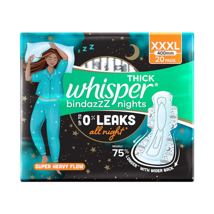 Whisper bindazzz Nights Pads For Women, XXX-Large Pack of 20 pads Scent: unscented