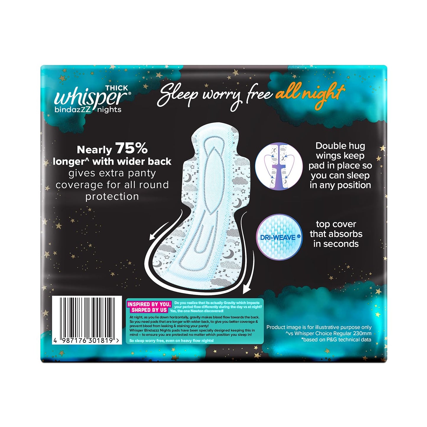 Whisper bindazzz Nights Pads For Women, XXX-Large Pack of 20 pads Scent: unscented
