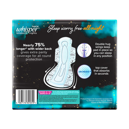 Whisper bindazzz Nights Pads For Women, XXX-Large Pack of 20 pads Scent: unscented
