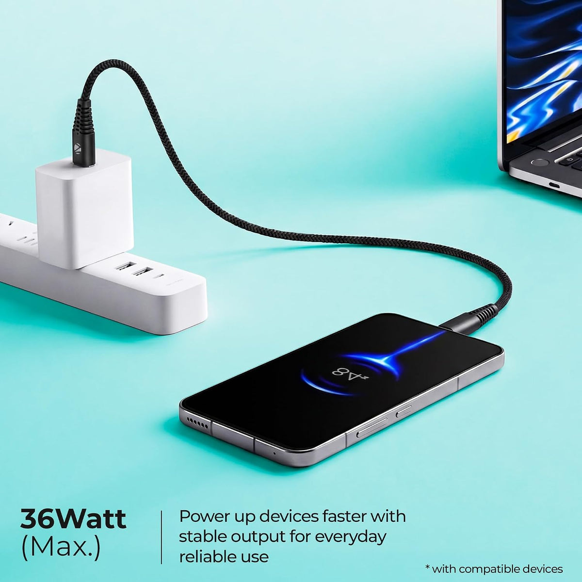 Zebronics Type-C Fast Charging Cable, Upto 480 Mbps, 36W Rapid Charge, 3A Output, Charge & Sync Data Cable, 1 Meter Length, Tangle-Free Durable Design (CU300T)