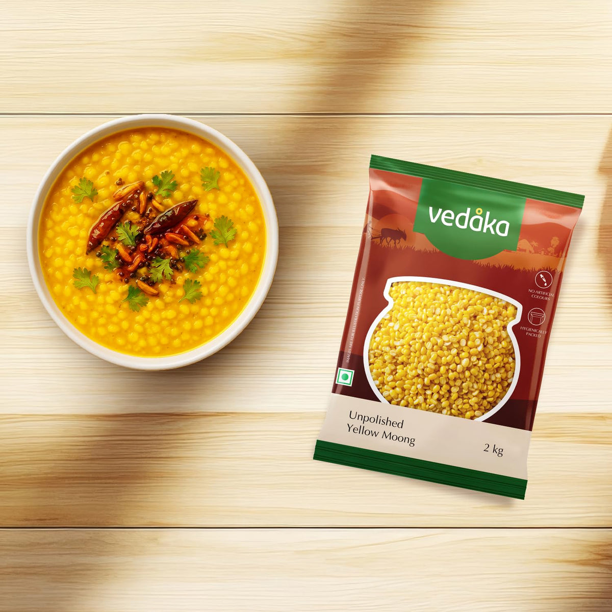 Amazon Brand - Vedaka Unpolished Yellow Moong Dal | 2 Kg | Naturally Rich In Protein & Fiber | No Artificial Flavours & No Preservatives.