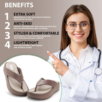DOCTOR HEALTH SUPER SOFT Women’s Orthopedic Soft Platform Slippers | Ultra-Cushioned Shock Absorbing Footbed | Lightweight Anti-Skid Everyday Wear Comfort Flip Flops for All-Day Support