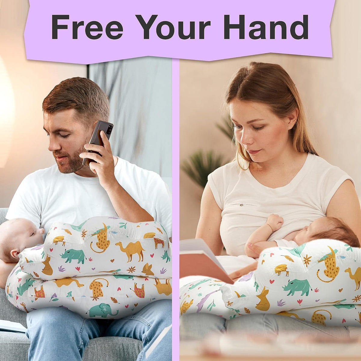 Proliva Feeding Pillow for New Born Baby with Detachable Cover Breast Feeding & Maternity Nursing Pillow for Breastfeeding Support for Baby Feeding Pillow for Mom (Off White-Camel-B2)