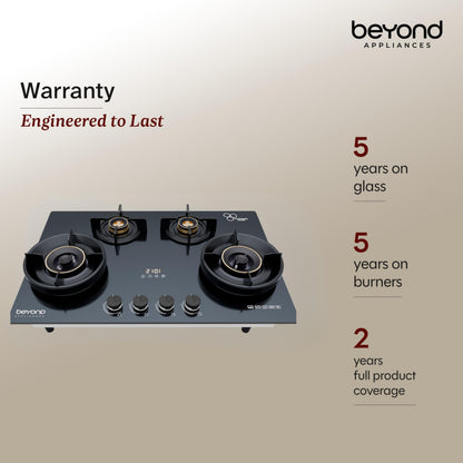 Beyond Appliances Altair 4 Burner Smart Glass Hobtop Gas Stove | Auto Ignition | Digital Timer | Flame Failure Device | Jumbo Burner | Toughened Glass | LPG & PNG Compatible
