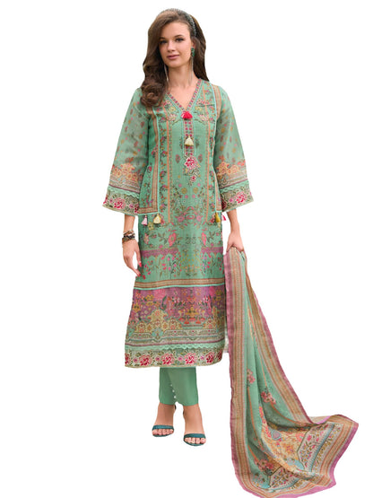 INDO ERA Women's Straight Linen Floral Printed Kurta & Pant with Dupatta Set | Kurta Sets For Woman