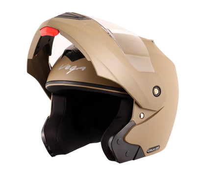 Vega Crux ISI Certified Flip-Up Helmet for Men and Women with Clear Visor(Black, Size:L)