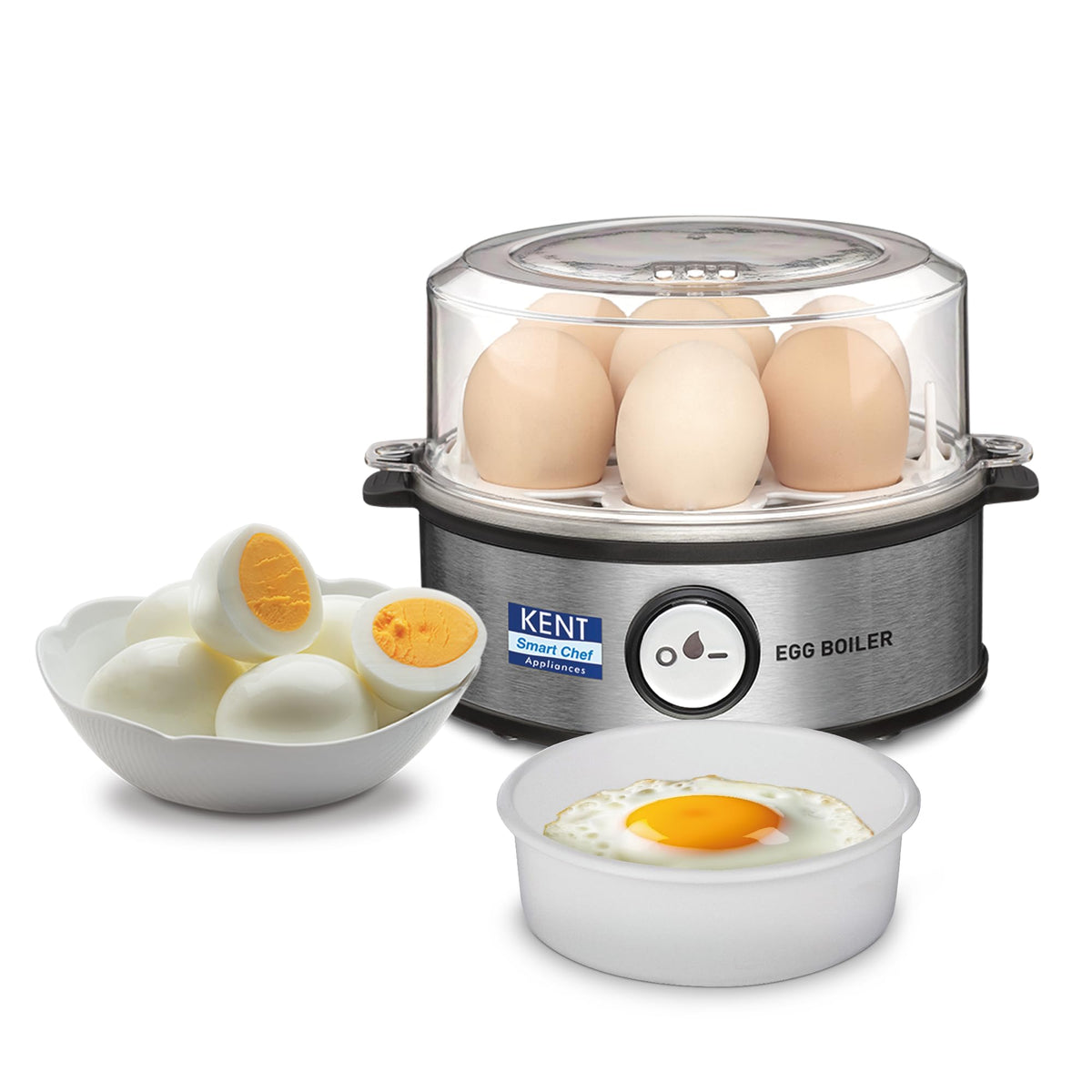 KENT Super Egg Boiler | 3 Boiling Modes | Stainless Steel Body and Heating Plate | 6 Eggs at a Time | Automatic Turn-Off | Silver
