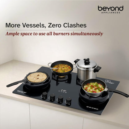 Beyond Appliances Altair 4 Burner Smart Glass Hobtop Gas Stove | Auto Ignition | Digital Timer | Flame Failure Device | Jumbo Burner | Toughened Glass | LPG & PNG Compatible