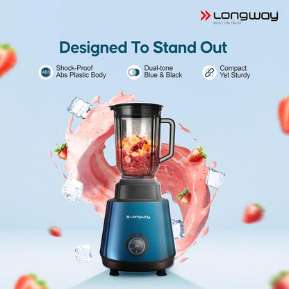 Longway Super Pro Juicer Mixer Grinder | Up to 750W Max Output Powerful Motor | 4 Jars for Grinding, Mixing, Juicing | 2 Years Warranty (Blue & Black)