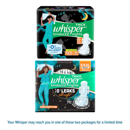 Whisper bindazzz Nights Pads For Women, XXX-Large Pack of 20 pads Scent: unscented