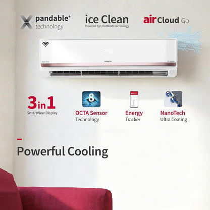 Hitachi 1.5 Ton 3 Star, New Star rated, Heavy Duty Smart Inverter Split AC (Copper, Wi-Fi, Long air throw, Smart View Display, ice Clean, Hybrid Convertible, Anti-Bacterial Mesh Filter,RAS.Y319PCDISL, White)