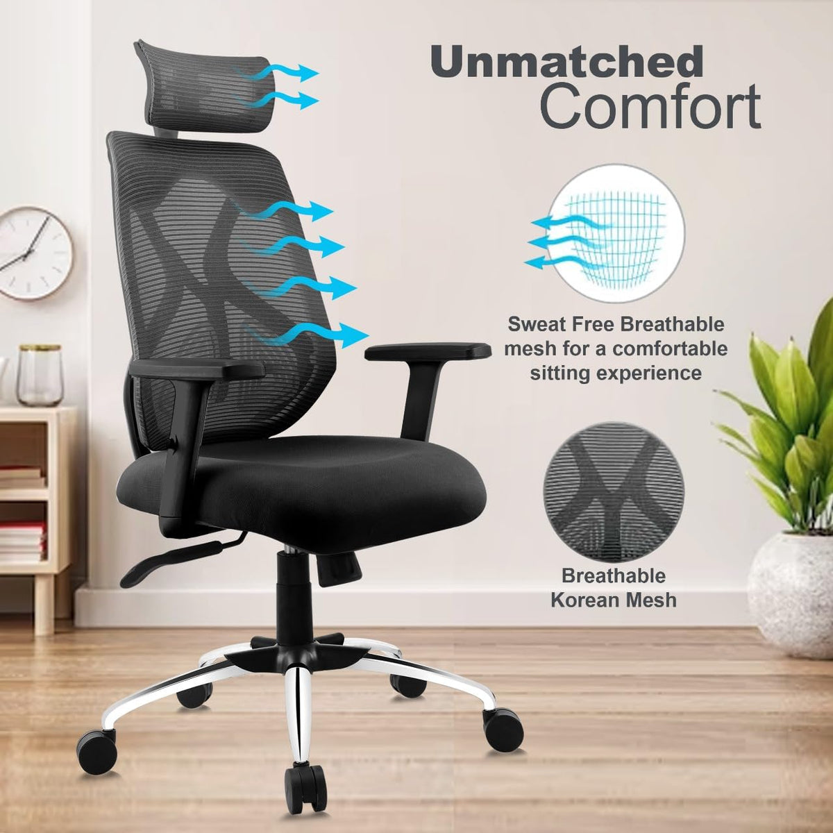 ASTRIDE Ergofit Ergonomic Office Chair for Home | 3-Years Warranty | 2D Headrest, Adjustable Arms & Lumbar Support | Tilt Lock Mechanism [Heavy Duty Nylon Base, Red-Black]