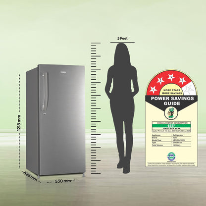 Haier 190 L 5 Star Direct Cool Inverter Single Door Refrigerator with Fast Ice Making, Easy Clean Back, Large Vegetable Box (HED-205DSA-P, Dazzle Steel, 2026 Model)