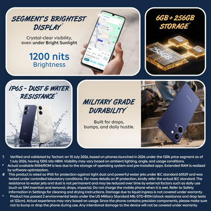 iQOO Z11 Lite 44W 5G (Midnight Blue, 6GB RAM, 128GB Storage) | 6500mAh Battery with 44W Fast Charging* | Dimensity 6300 with 579k+ AnTuTu Score* | OriginOS 6.0 with AI Creation* & Private Space*