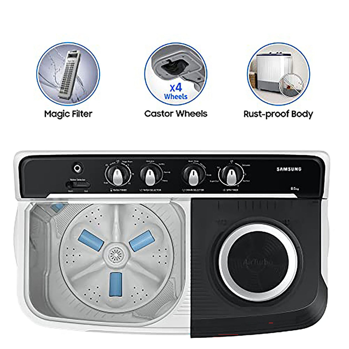 Samsung 10.5 kg, 5 star, Semi-Automatic Top Load Washing Machine (WT10C4260GG/TL, Air Turbo Drying, Light Gray,)