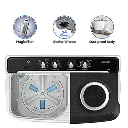 Samsung 10.5 kg, 5 star, Semi-Automatic Top Load Washing Machine (WT10C4260GG/TL, Air Turbo Drying, Light Gray,)