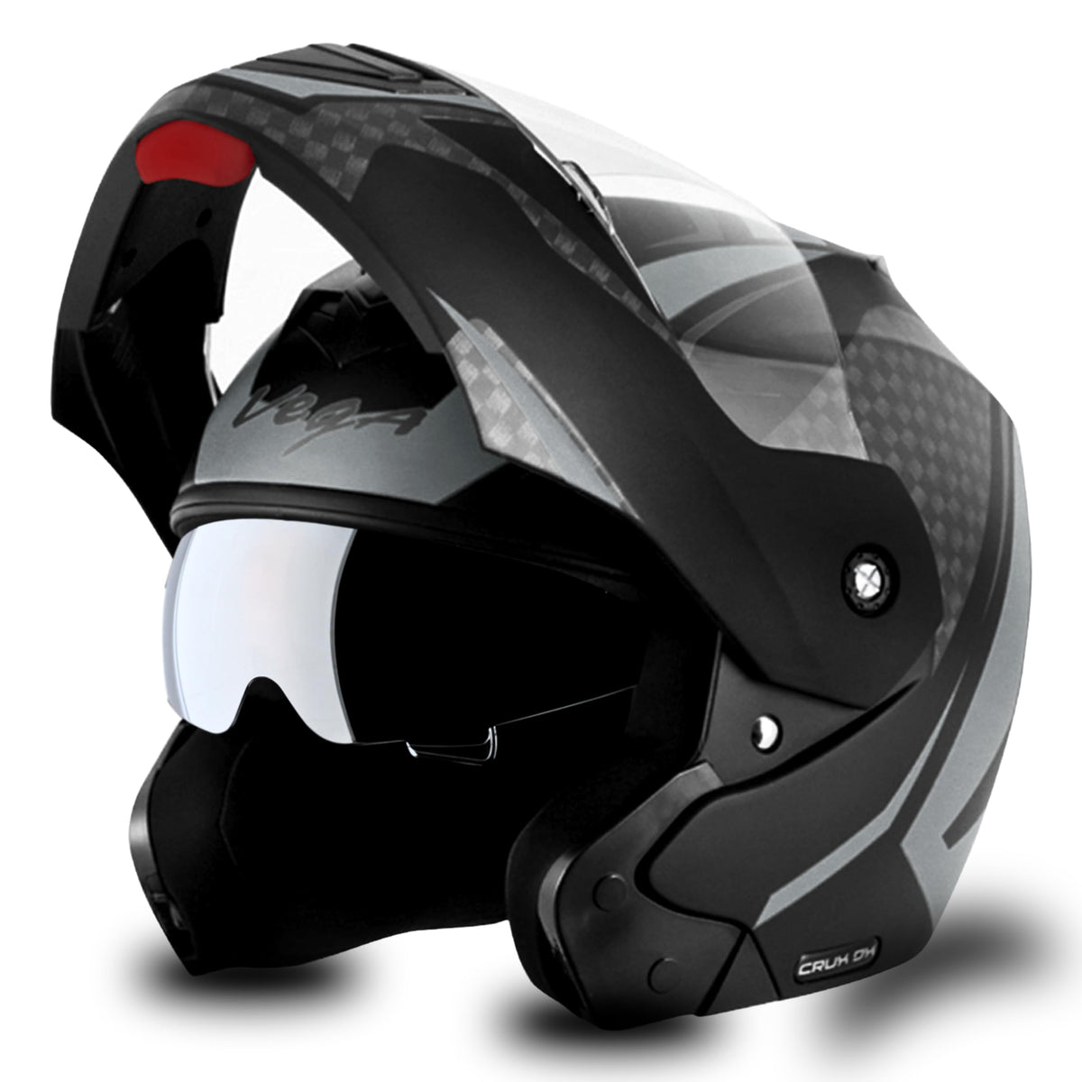Vega Crux ISI Certified Flip-Up Helmet for Men and Women with Clear Visor(Black, Size:L)
