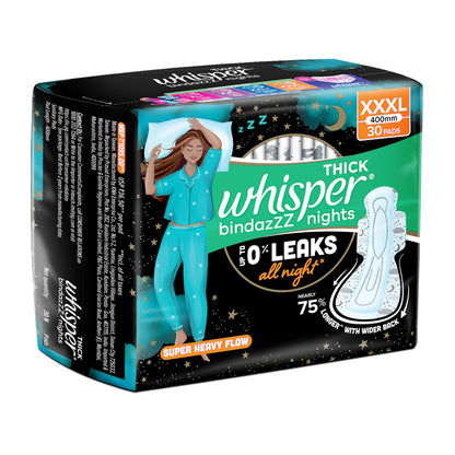 Whisper bindazzz Nights Pads For Women, XXX-Large Pack of 20 pads Scent: unscented