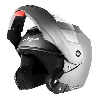 Vega Crux ISI Certified Flip-Up Helmet for Men and Women with Clear Visor(Black, Size:L)