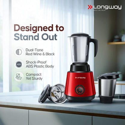 Longway Super Pro Juicer Mixer Grinder | Up to 750W Max Output Powerful Motor | 4 Jars for Grinding, Mixing, Juicing | 2 Years Warranty (Blue & Black)