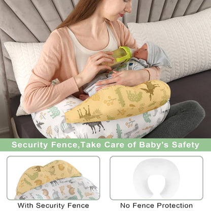 Proliva Feeding Pillow for New Born Baby with Detachable Cover Breast Feeding & Maternity Nursing Pillow for Breastfeeding Support for Baby Feeding Pillow for Mom (Off White-Camel-B2)