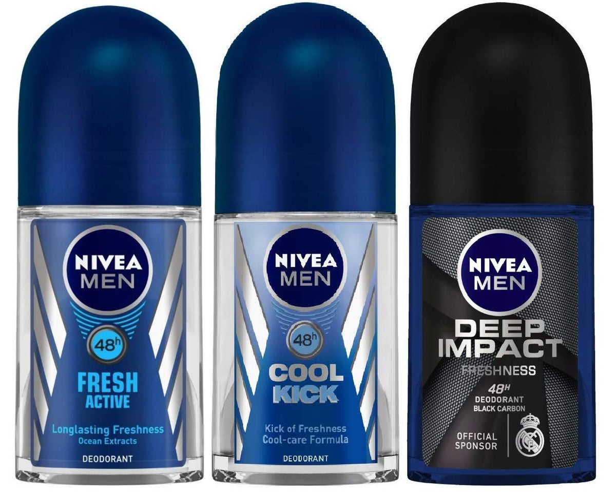 NIVEA MEN Deep Impact Freshness Underarm Roll On Deodorant for Men with Black Carbon | Long Lasting Antiperspirant Roll On for Body Odour Control | Alcohol Free Underarm Deodorant Roll On 50ml
