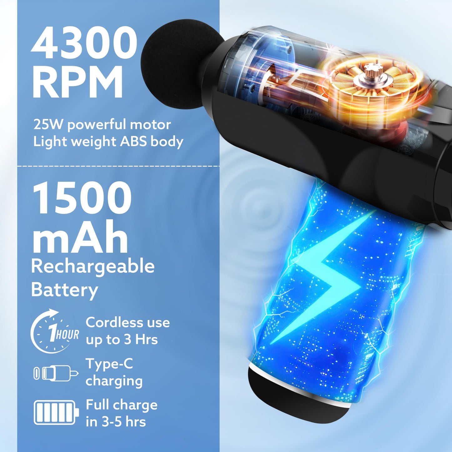 AGARO Galaxy Massager Machine, Handheld Deep Tissue Massage Gun, 4 Heads, 6 Speed, Rechargeable Percussion Massager for Muscle Relief & Relaxation, for Neck, Shoulder, Back, Foot & Full Body, Black