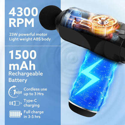 AGARO Galaxy Massager Machine, Handheld Deep Tissue Massage Gun, 4 Heads, 6 Speed, Rechargeable Percussion Massager for Muscle Relief & Relaxation, for Neck, Shoulder, Back, Foot & Full Body, Black