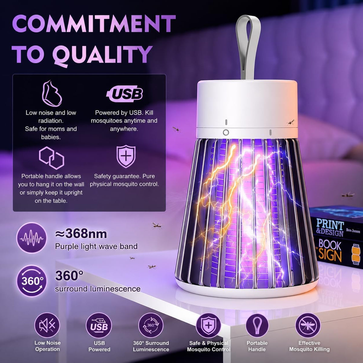 DJIVAN Eco Friendly Electronic LED Mosquito Killer Machine Trap Lamp, Screen Protector Mosquito Killer lamp for Home, USB Powered Electronic (U-Pack of 1)
