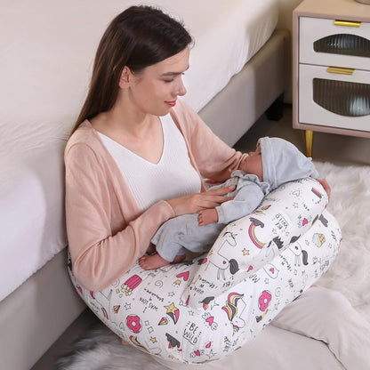 Proliva Feeding Pillow for New Born Baby with Detachable Cover Breast Feeding & Maternity Nursing Pillow for Breastfeeding Support for Baby Feeding Pillow for Mom (Off White-Camel-B2)