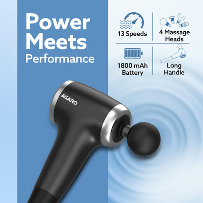 AGARO Galaxy Massager Machine, Handheld Deep Tissue Massage Gun, 4 Heads, 6 Speed, Rechargeable Percussion Massager for Muscle Relief & Relaxation, for Neck, Shoulder, Back, Foot & Full Body, Black