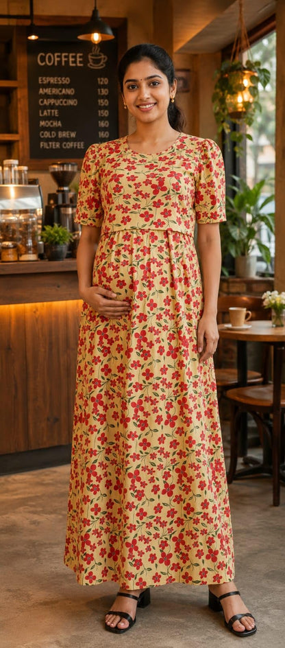 Women's Maternity Feeding Maxi zipless,Lounge wear, zipless Feeding Nightdress,Nursing Maxi Dress,Cotton Kaftan Nighty,Feeding Cotton Nighty
