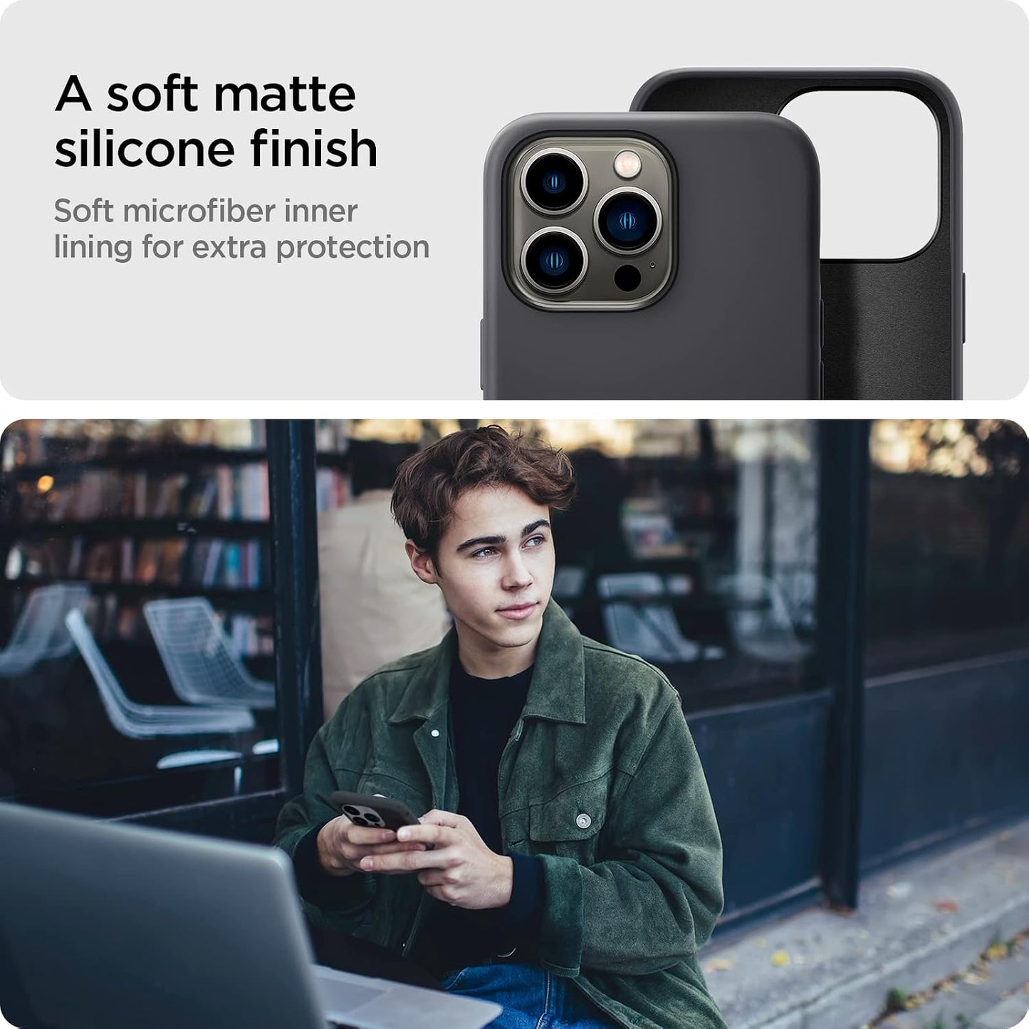 Spigen Silicone Fit Back Cover Case for iPhone 13 Pro, Refined Smooth Feel, Comfortable Grip - Silicone | Black