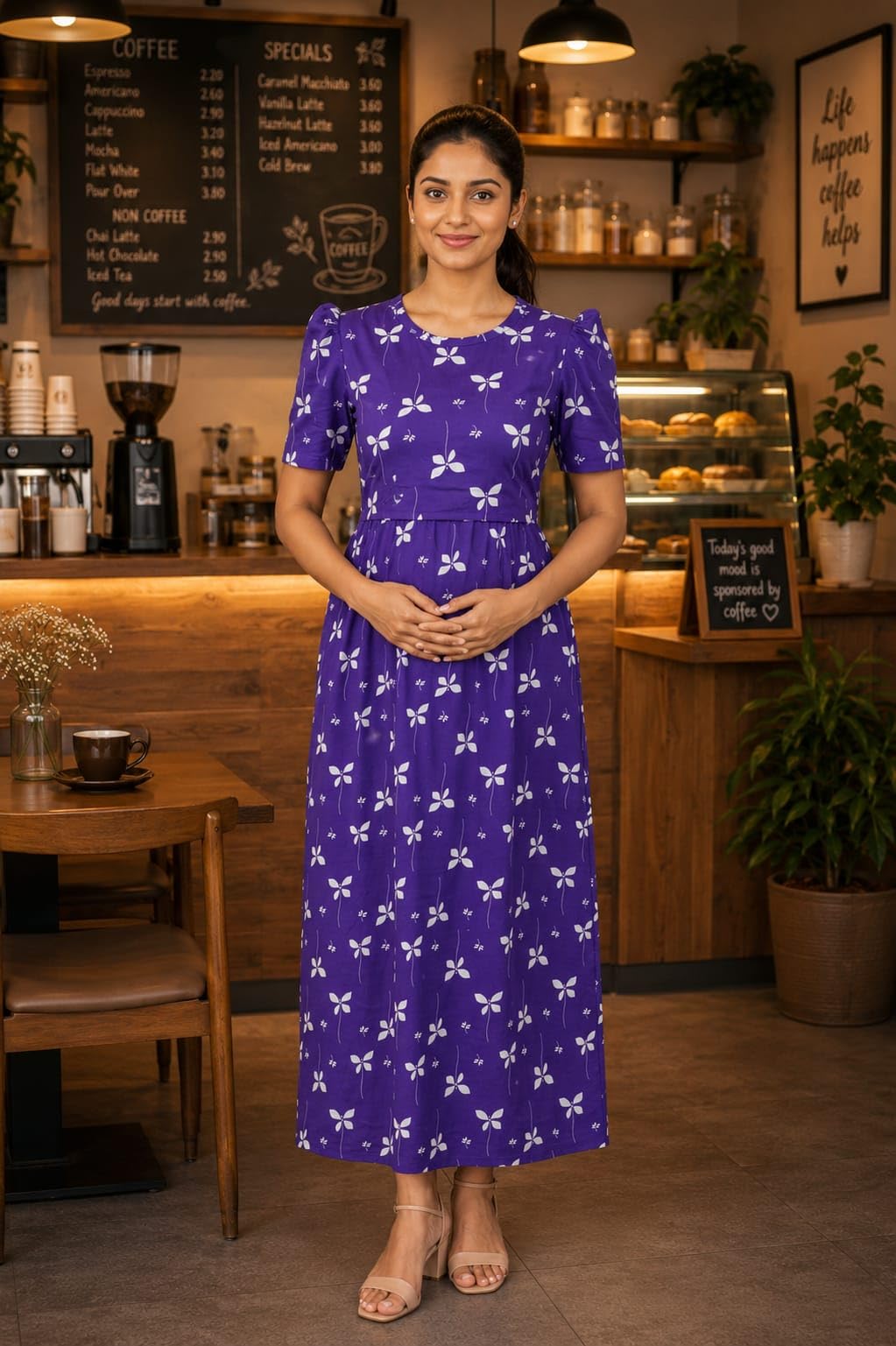 Women's Maternity Feeding Maxi zipless,Lounge wear, zipless Feeding Nightdress,Nursing Maxi Dress,Cotton Kaftan Nighty,Feeding Cotton Nighty