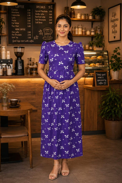 Women's Maternity Feeding Maxi zipless,Lounge wear, zipless Feeding Nightdress,Nursing Maxi Dress,Cotton Kaftan Nighty,Feeding Cotton Nighty