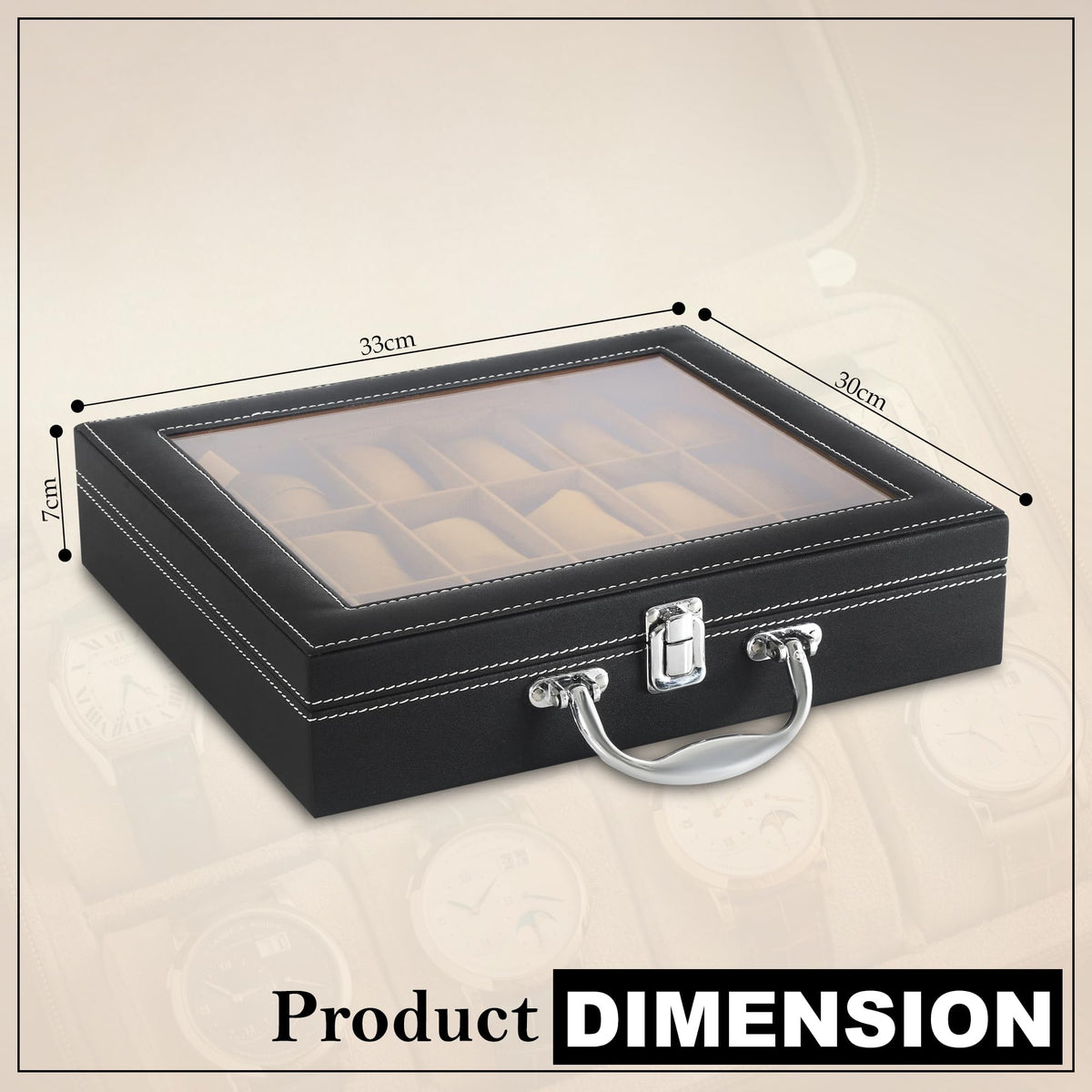 LEDO Men's and Women's Watch Box Holder Organizer Case In 12 Slots of watches In PU Leather with Black & Gray
