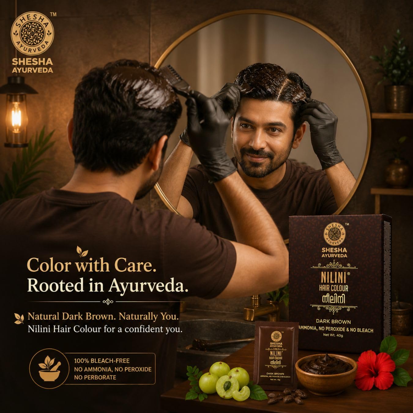 SHESHA AYURVEDA Nilini Hair Colour - Ayurvedic, No Ammonia, No Peroxide, No Perborates, No Bleach,Natural Black Colour (40g)