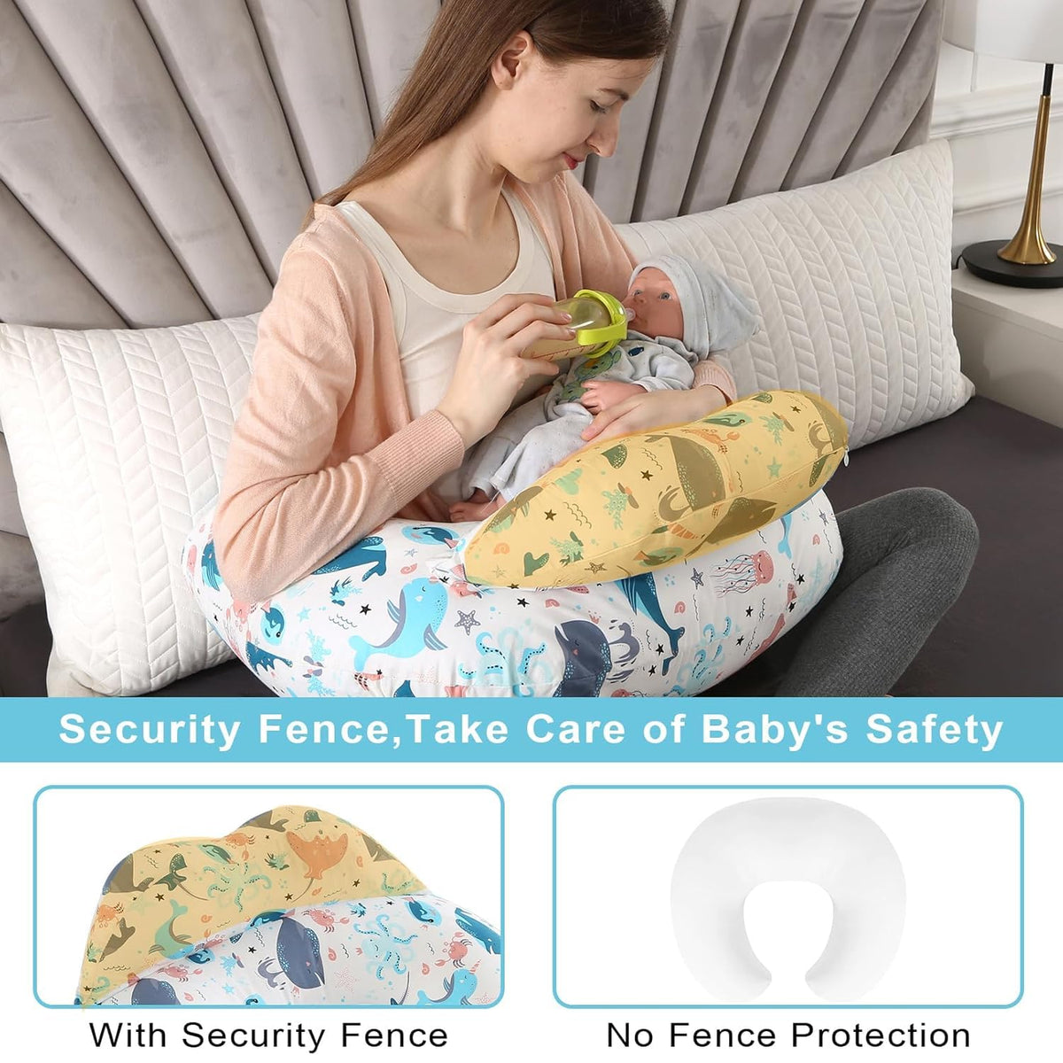 Proliva Feeding Pillow for New Born Baby with Detachable Cover Breast Feeding & Maternity Nursing Pillow for Breastfeeding Support for Baby Feeding Pillow for Mom (Off White-Camel-B2)