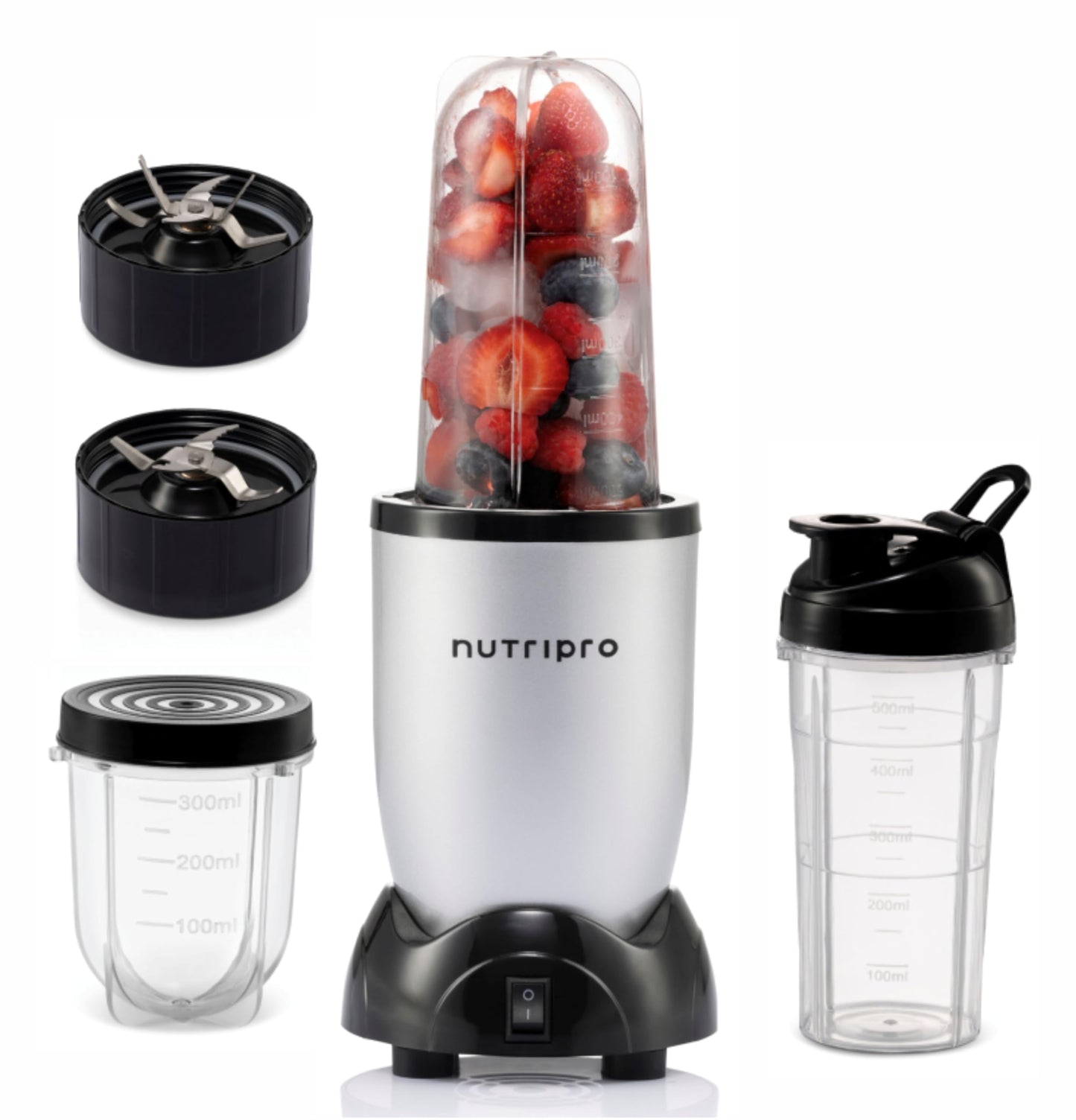 NutriPro Juicer Mixer Grinder - Smoothie Maker - 500 Watts (2 Jars & 1 Blade, Silver) - 2 Year Warranty
