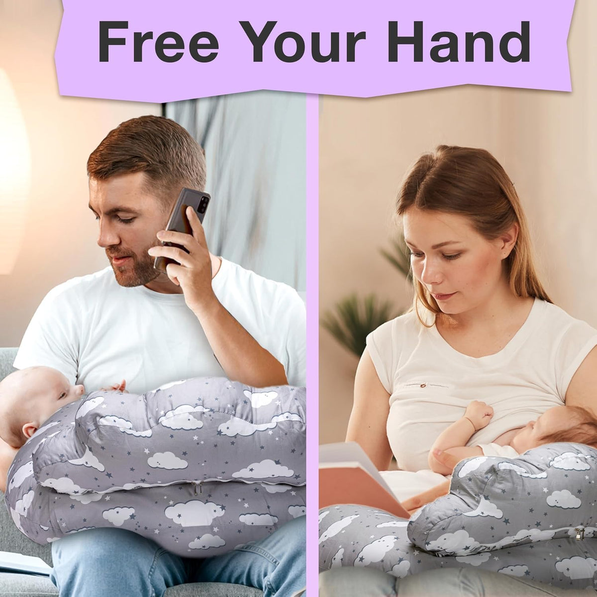 Proliva Feeding Pillow for New Born Baby with Detachable Cover Breast Feeding & Maternity Nursing Pillow for Breastfeeding Support for Baby Feeding Pillow for Mom (Off White-Camel-B2)