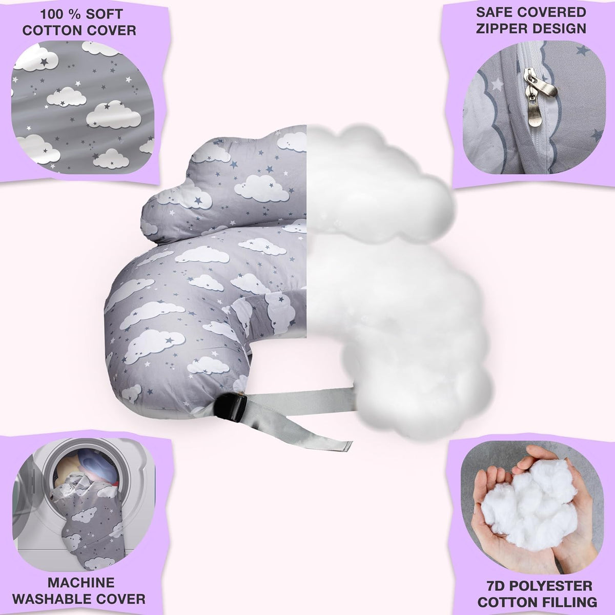Proliva Feeding Pillow for New Born Baby with Detachable Cover Breast Feeding & Maternity Nursing Pillow for Breastfeeding Support for Baby Feeding Pillow for Mom (Off White-Camel-B2)