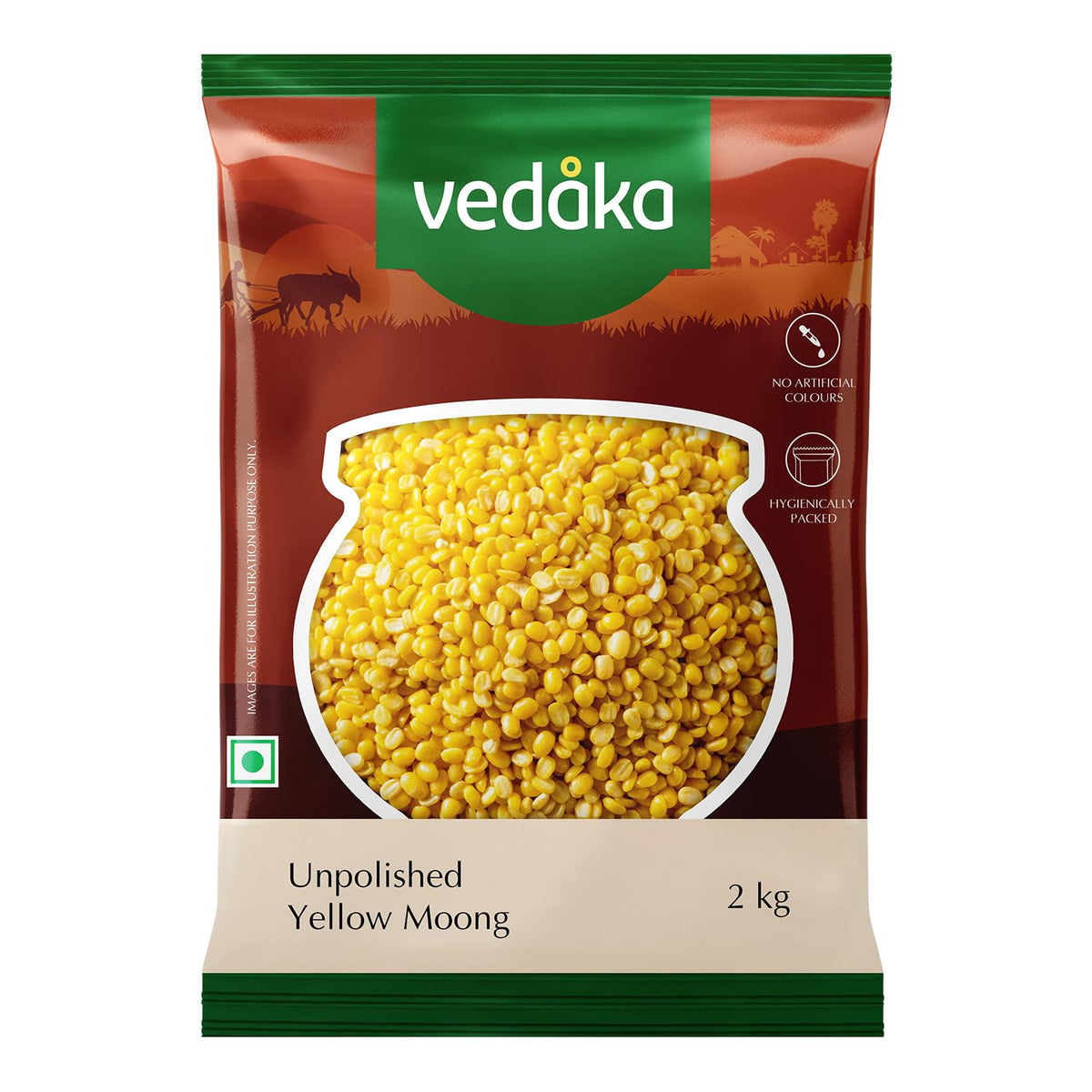 Amazon Brand - Vedaka Unpolished Yellow Moong Dal | 2 Kg | Naturally Rich In Protein & Fiber | No Artificial Flavours & No Preservatives.